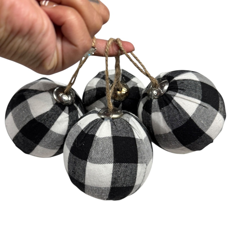 Buffalo Check Ornaments - Set of 4 Farmhouse Christmas Tree Decorations‎ WP66Q1